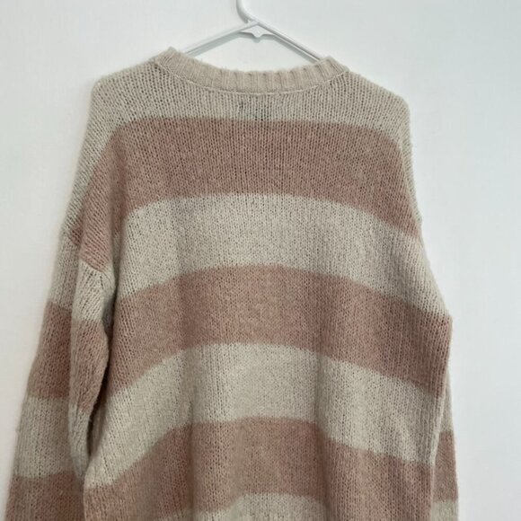 AMERICAN EAGLE Jegging Fit Cream Pink Striped Wool Blend Oversized Tunic Sweater - Picture 13 of 14